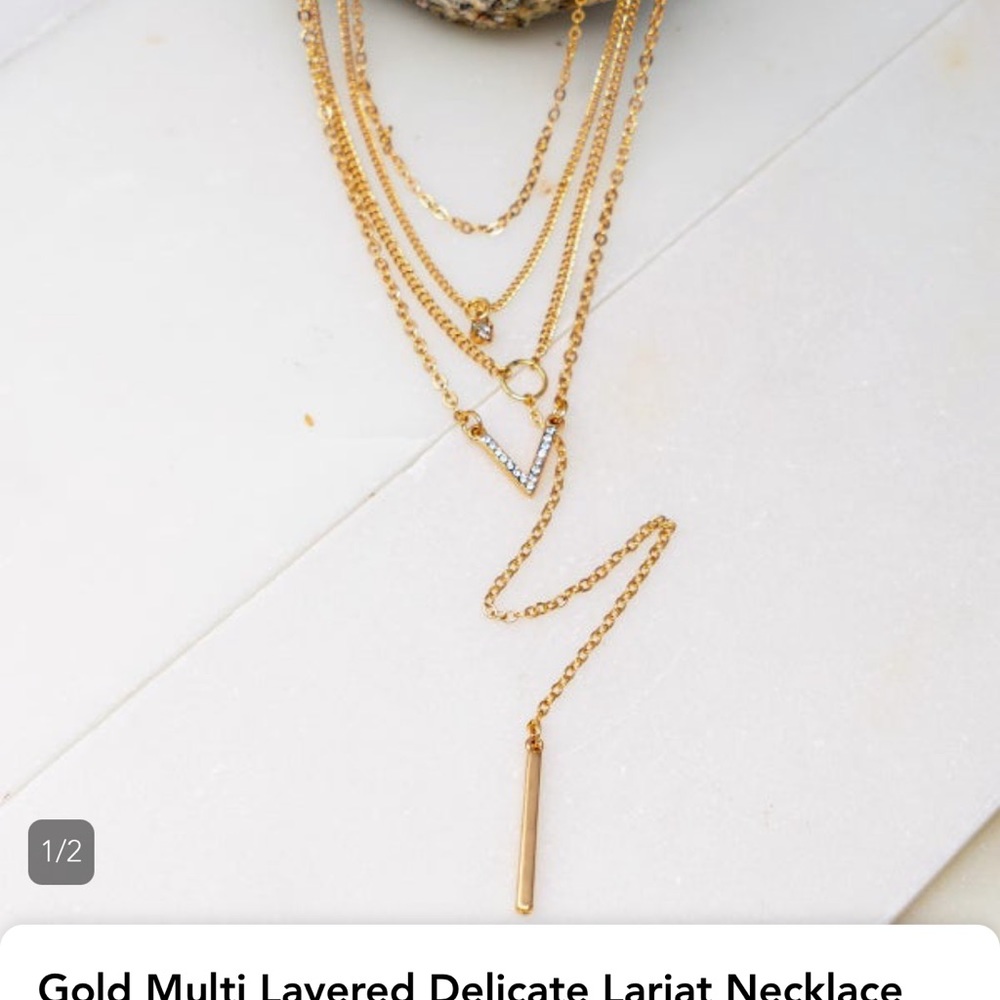 Gold 4-layered lariat necklace
